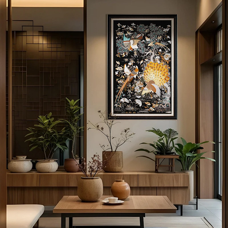 'A Flock of Blessing Birds' Suzhou Embroidery Large Size 80x120cm Chinese Cultural Room Decoration Wall Painting