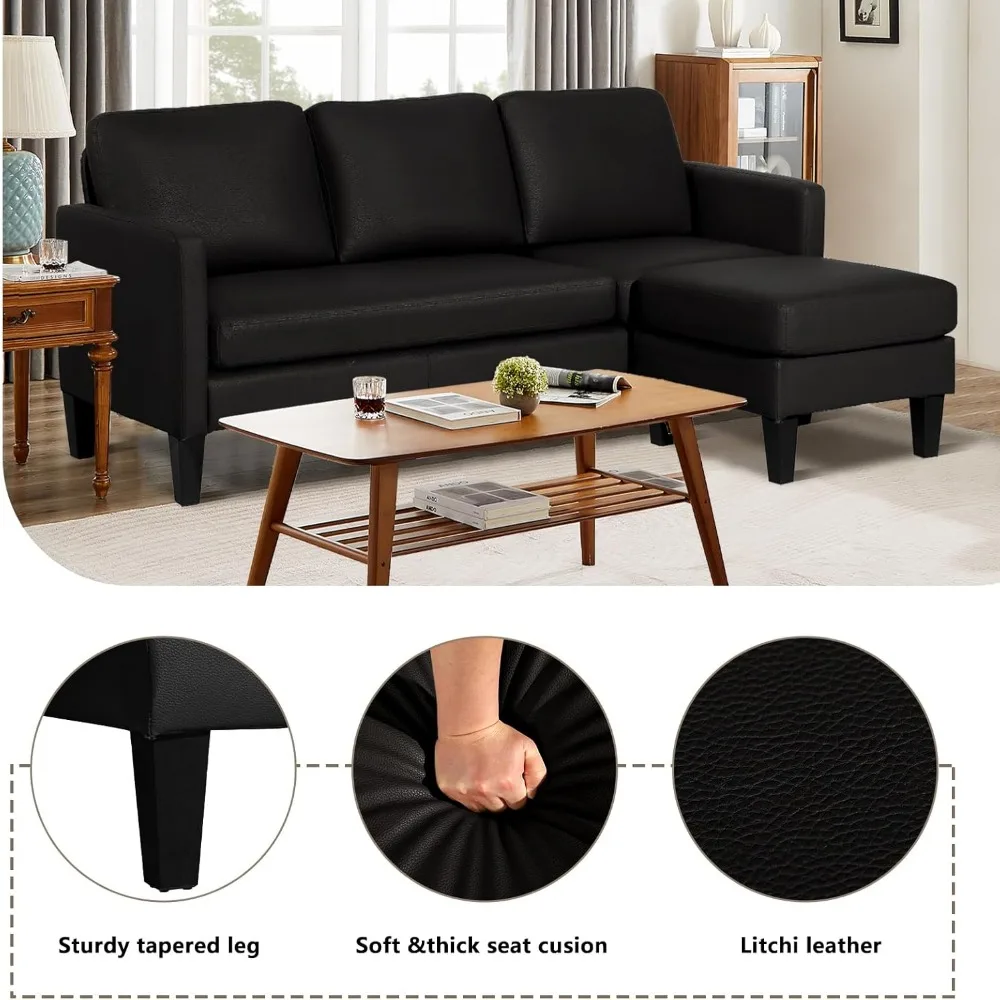 أريكة جلدية حديثة قابلة للتحويل على شكل حرف L للمساحات الصغيرة، وأثاث غرفة المعيشة، ومجموعة أريكة وحدات مريحة