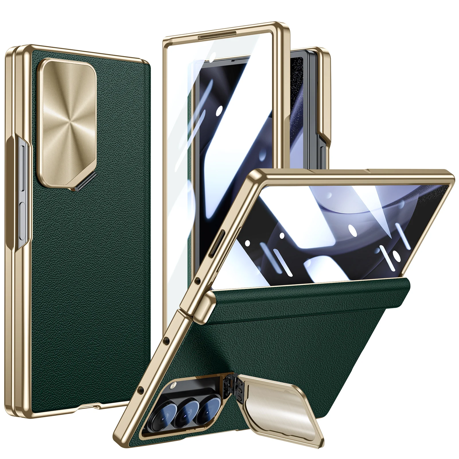 

For Samsung Galaxy Z Fold 6 Case Hinge Protection Holder Case with Screen Protector PC/Plating/Leather Shockproof Phone Cover