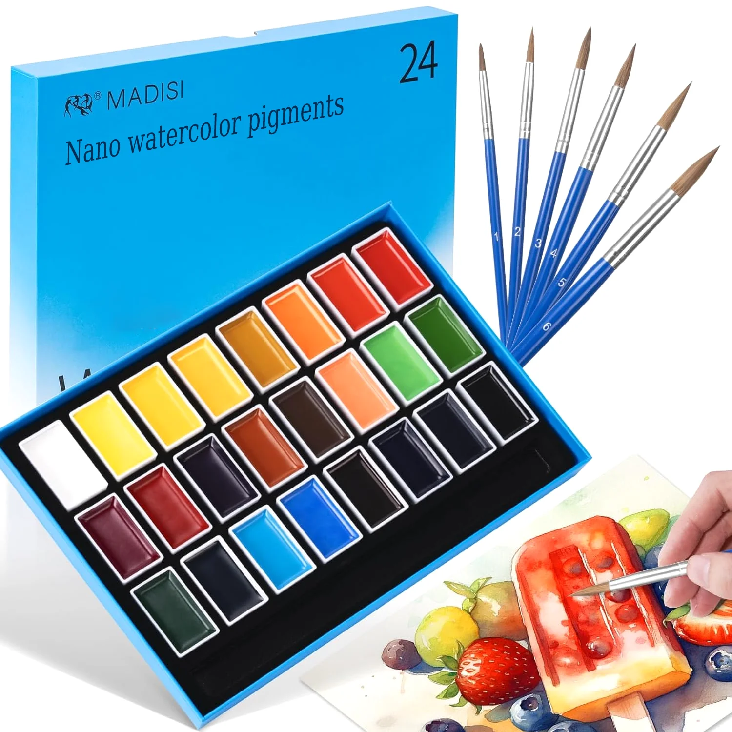 

24 Colors Solid Watercolour Paint Set with 6 Pcs Watercolor Brushes Painting Art Supplies for Artists Beginners Professionals