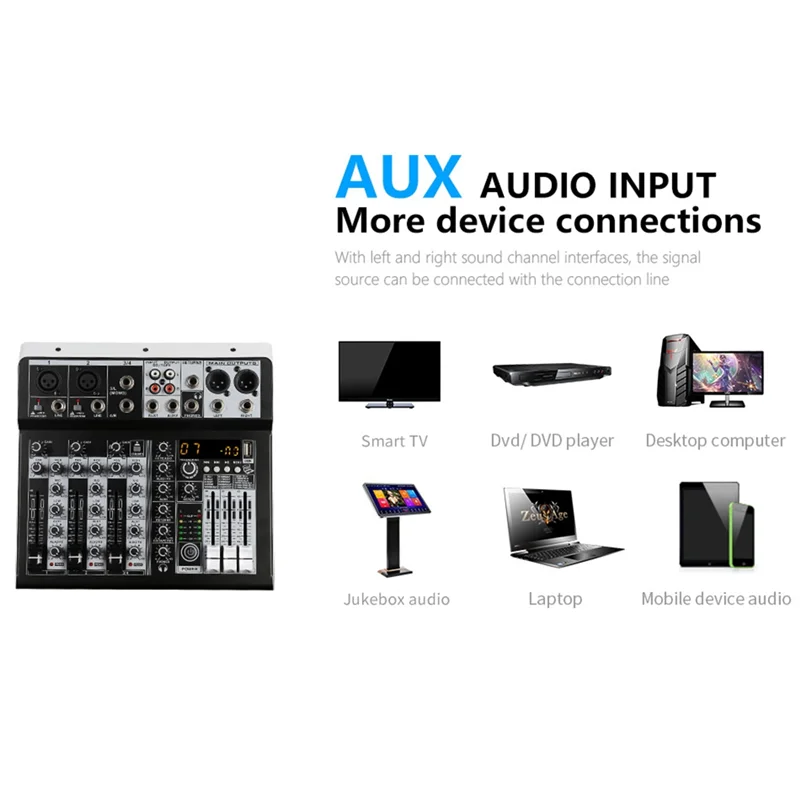 Аудиомикшер RISE-KP4 с эффектами для профессиональных начинающих, стереовход, прямая трансляция, 4-канальный микшер, стереомикшер, вилка стандарта США Du