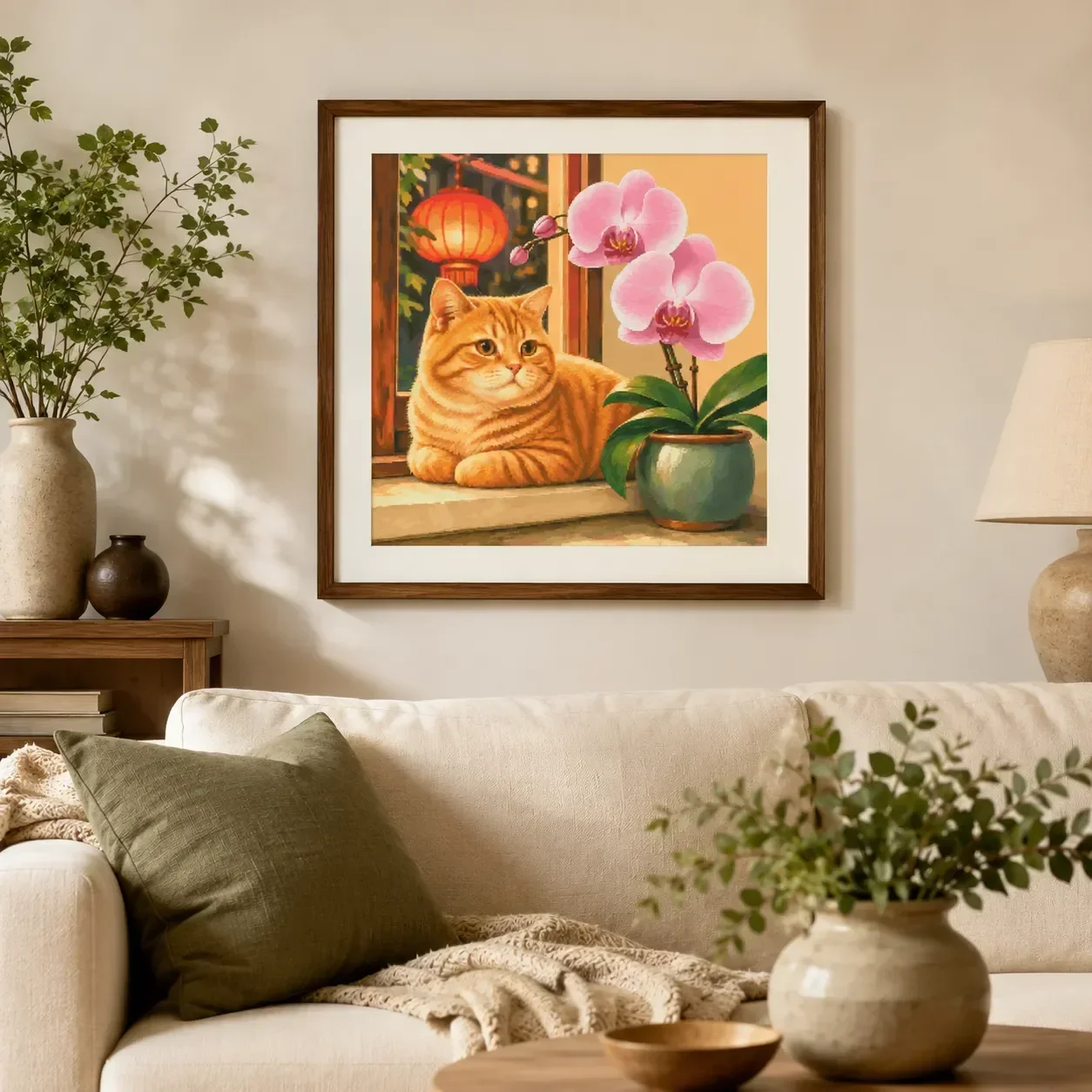 [ZZ8882-Phalaenopsis and Orange Cat] Stamped Cross Stitch Kit 11CT 14CT 16CT 18CT Pre Printed Canvas Cotton Floss DIY Embroidery