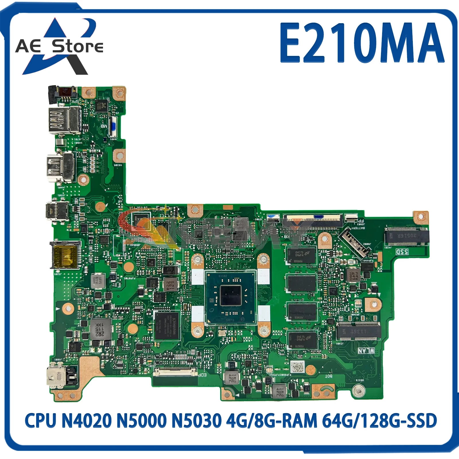 

Материнская плата для ноутбука AE E210MA Материнская плата ASUS Vivobook 12 E210MA E210MAB E210M, процессор N4020 N5000 N5030 4 ГБ/8 ГБ ОЗУ 64 Гб/128 Гб SSD