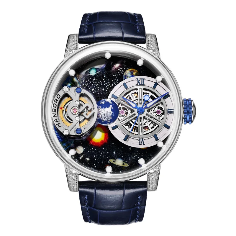 HANBORO Fully automatic Nine Planets Chrono Running fashion Trend Diamond-set Luminous Waterproof Mechanical Watch