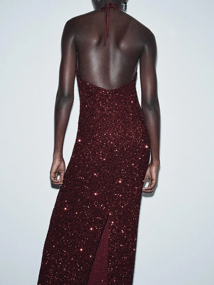 Inverno 2025 nova chegada feminina faion v-ne scela oulder-baring frisado dr midi comprimento vestido de noite ele