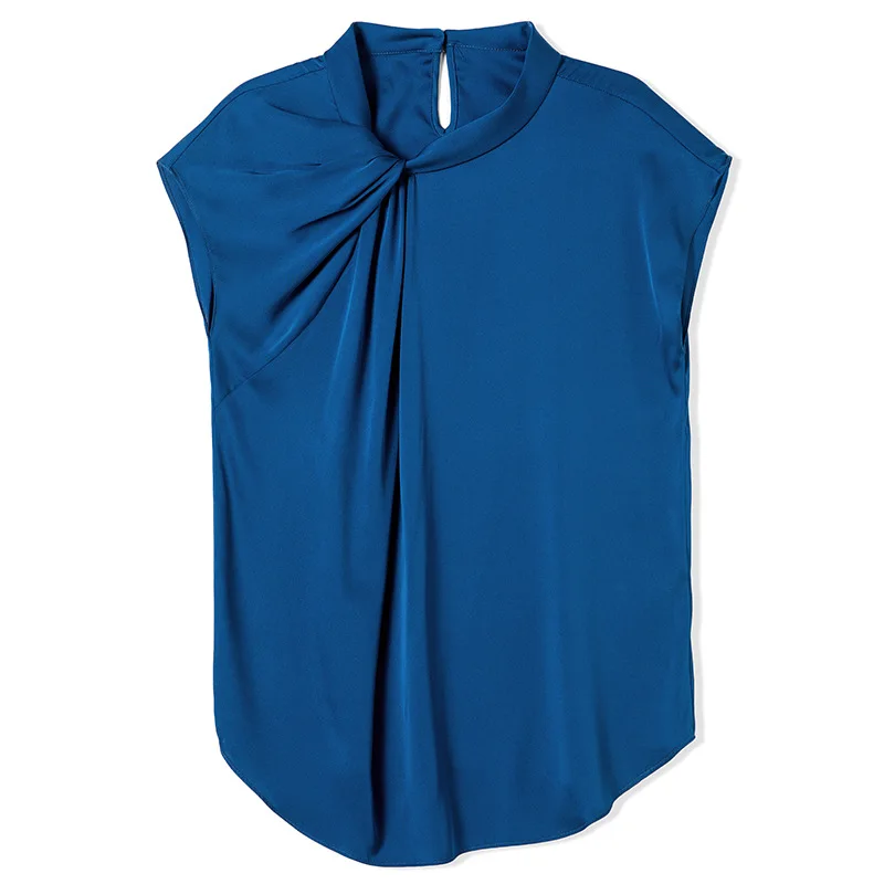 

2026 Summer Basic Solid Women's Acetate satin Shirts O-Neck Short Sleeve chiffon Tops Elegant Artificial silk blouse 10 colors