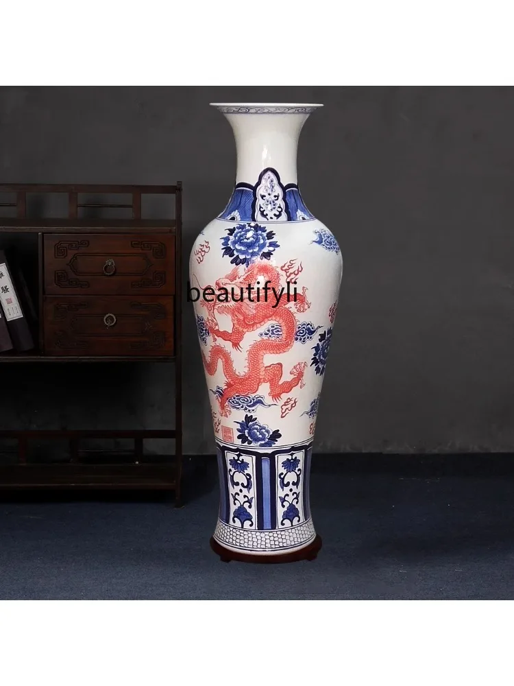 Ceramic Floor Vase Jingdezhen Hand-Painted Flower Arrangement Chinese Hotel Living Room Decoration Opening Gift