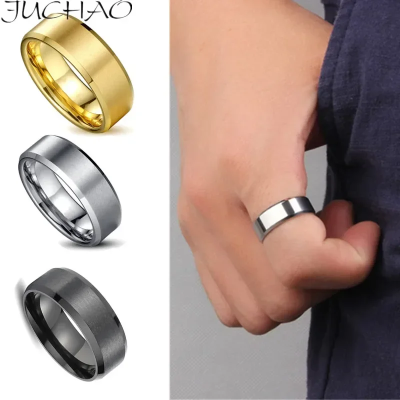 JUCHAO-anillo clásico de titanio para hombre, joyería negra, bandas de boda, regalo para novio, envío directo