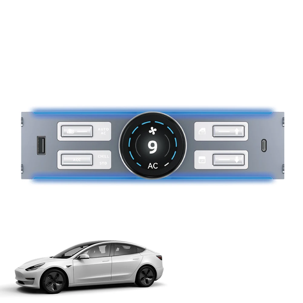 AC-Steuerung und Beifahrersitzsteuerung, USB- und Typ-C-Anschluss, intelligenter LCD-Knopf für Tesla Model Y Model 3, 2021–2024