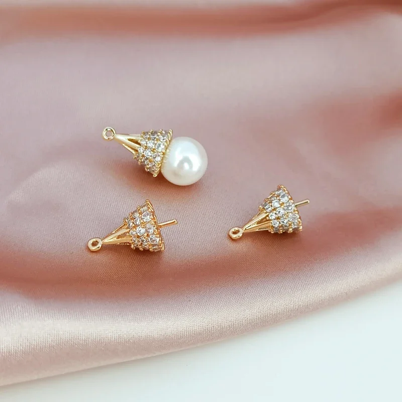 

14K Gold-plated Zircon Inlaid Horn Half-hole Cover Pendant, Handcrafted DIY Pearl Accessory