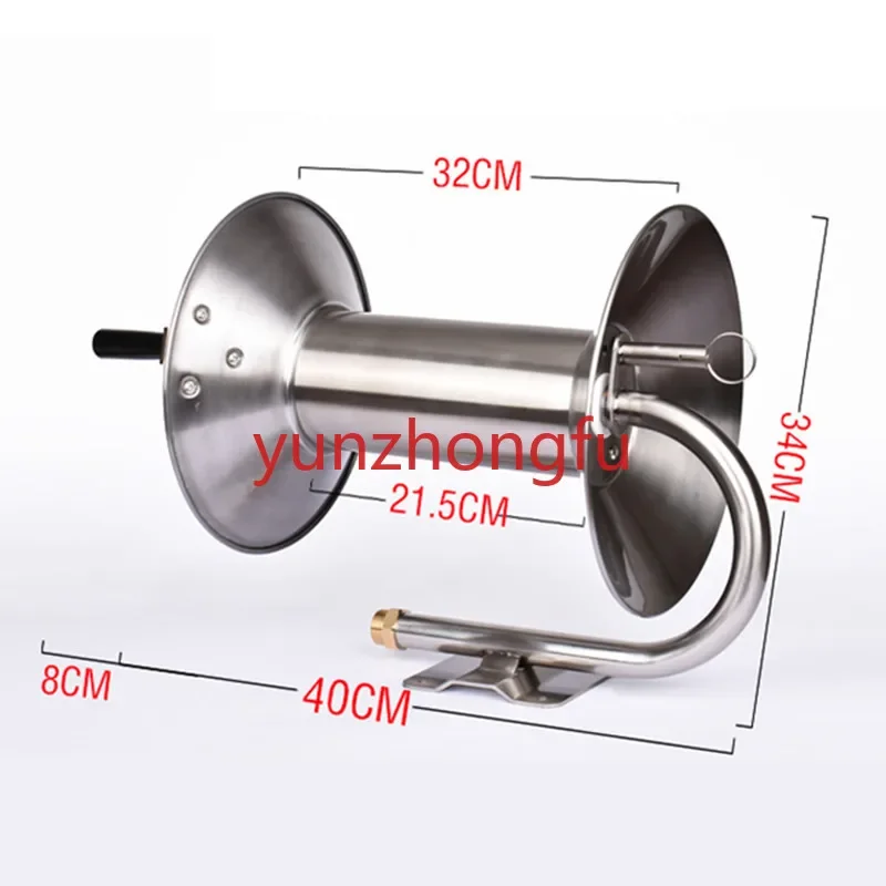 Wall Mounted Metal Water Hose Reel 130 Feet 1/2 inch  Capacity  Trolley Stainless Steel Garden   Heavy Duty