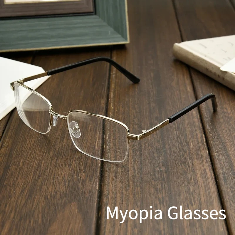 -1.0-1.5-2.0-2.5-3.0-3.5-4.0 To -8.0 Height Range Myopia Glasses Half Frame Finished Metal Frame, Resin Eyeglass Lenses