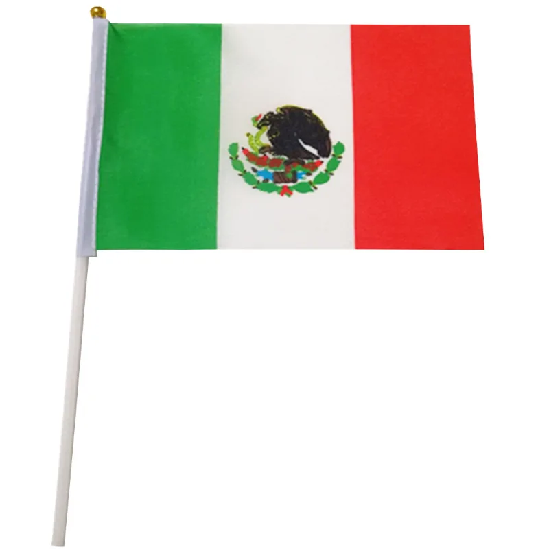 50pcs of Mexican national flag Plastic flagpole hand waving national flag 14x21cm activity parade sports home decoration