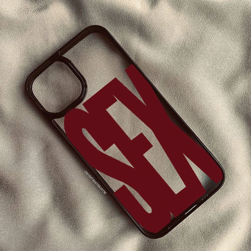 Simple Wine Red Black Letters Sex Pattern Phone Case For iPhone 17 Air 16 15 13 14 12Mini 18 Pro Max 11 XR 7 8Plus Clear Cover