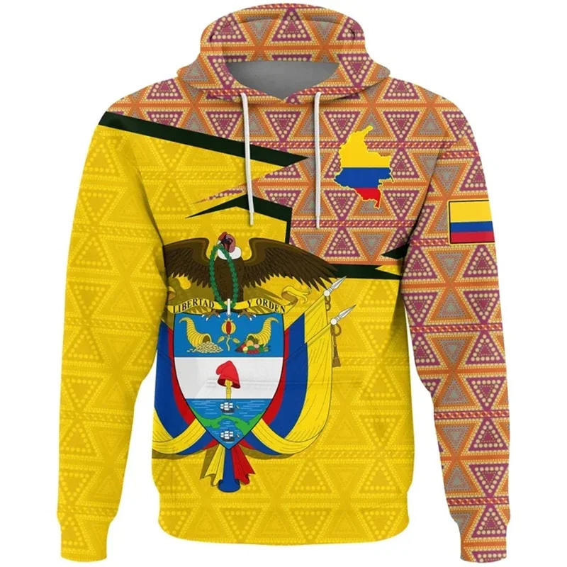 Sudaderas con capucha con patrón de bandera de Colombia para hombre y mujer, sudadera de manga larga con estampado 3D de emblema nacional, Jersey suelto informal, Moda de Primavera