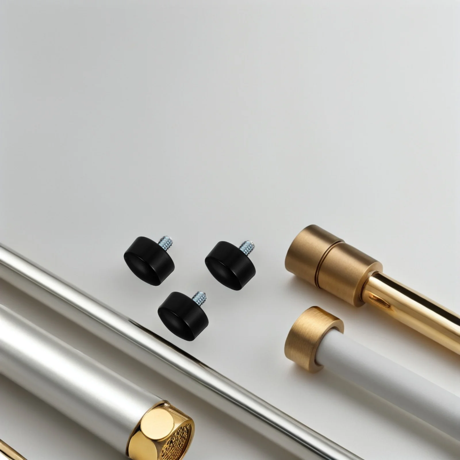 

4pcs Curtain Rod End Caps Black Round Decorative Finials For Living Room Bedroom Office Plastic Metal Replacement Parts