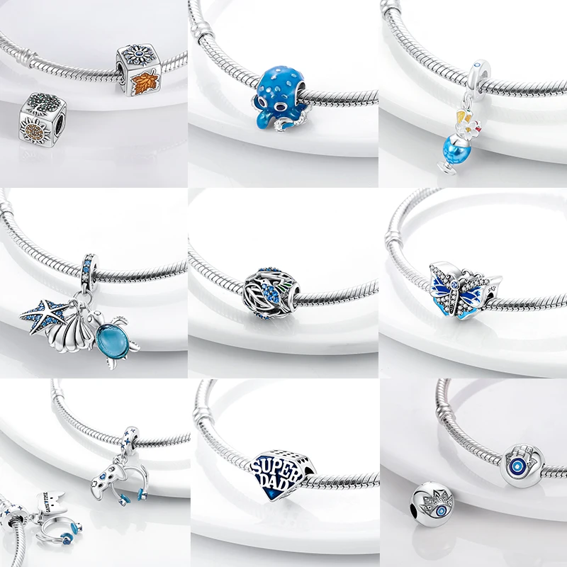 Blaue Serie 2026 Heiße 925 Sterling Silber Charms Flugzeug Traumfänger Teufelsaugen Passend für Armband DIY Schmuck Original Damen Geschenke – Detail 23
