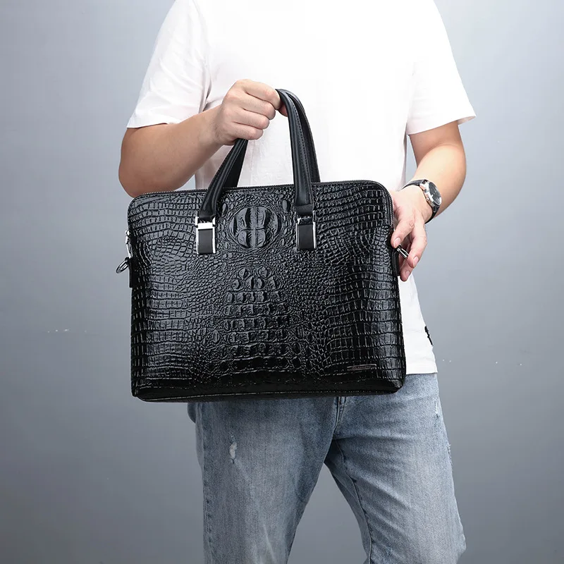 Men\'s Bag Large Capacity New Business Crocodile Print Handbag Single Shoulder Document Computer Gift Bag Men\'s Bag