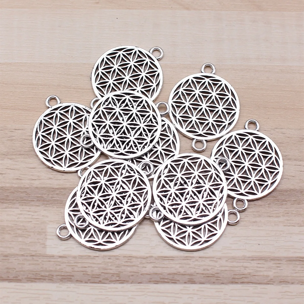 IFOCUS 10pcs/Lot Flower Of Life Connector Charms For DIY Jewelry Making Zinc Alloy 26x20mm/1.02x0.79inch