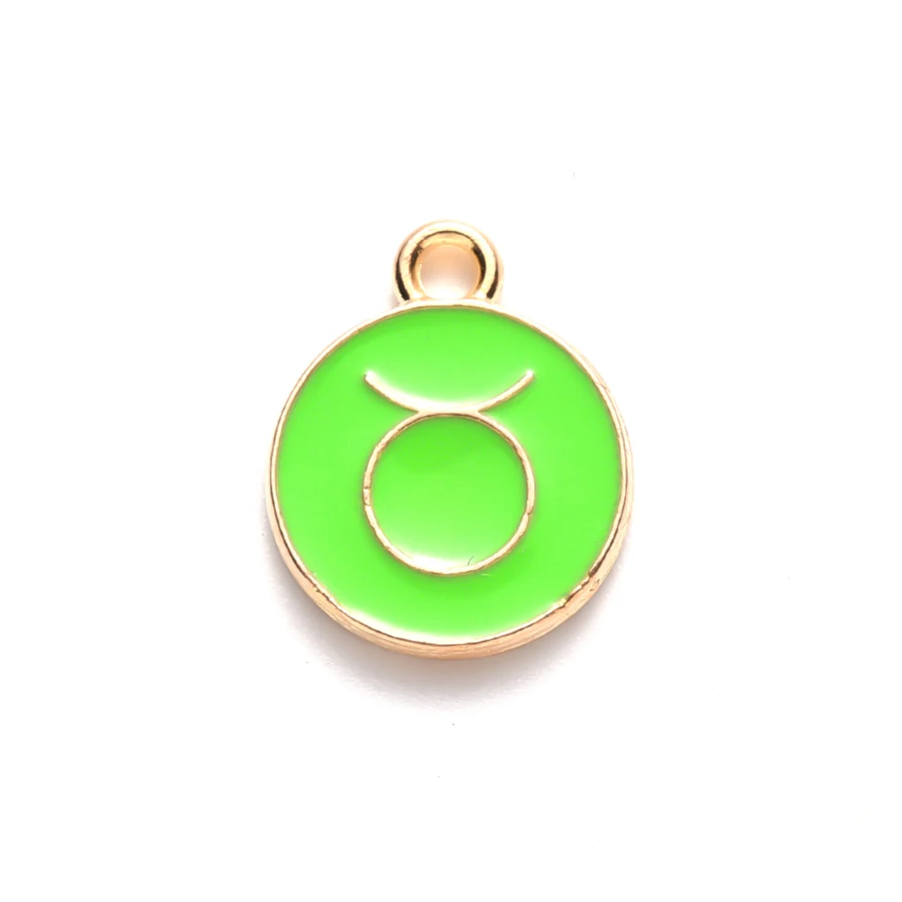 20Pcs Taurus Alloy Enamel Pendants Flat Round with Constellation Jewelry Making Charms for Women Festival Gifts Jewelry Green