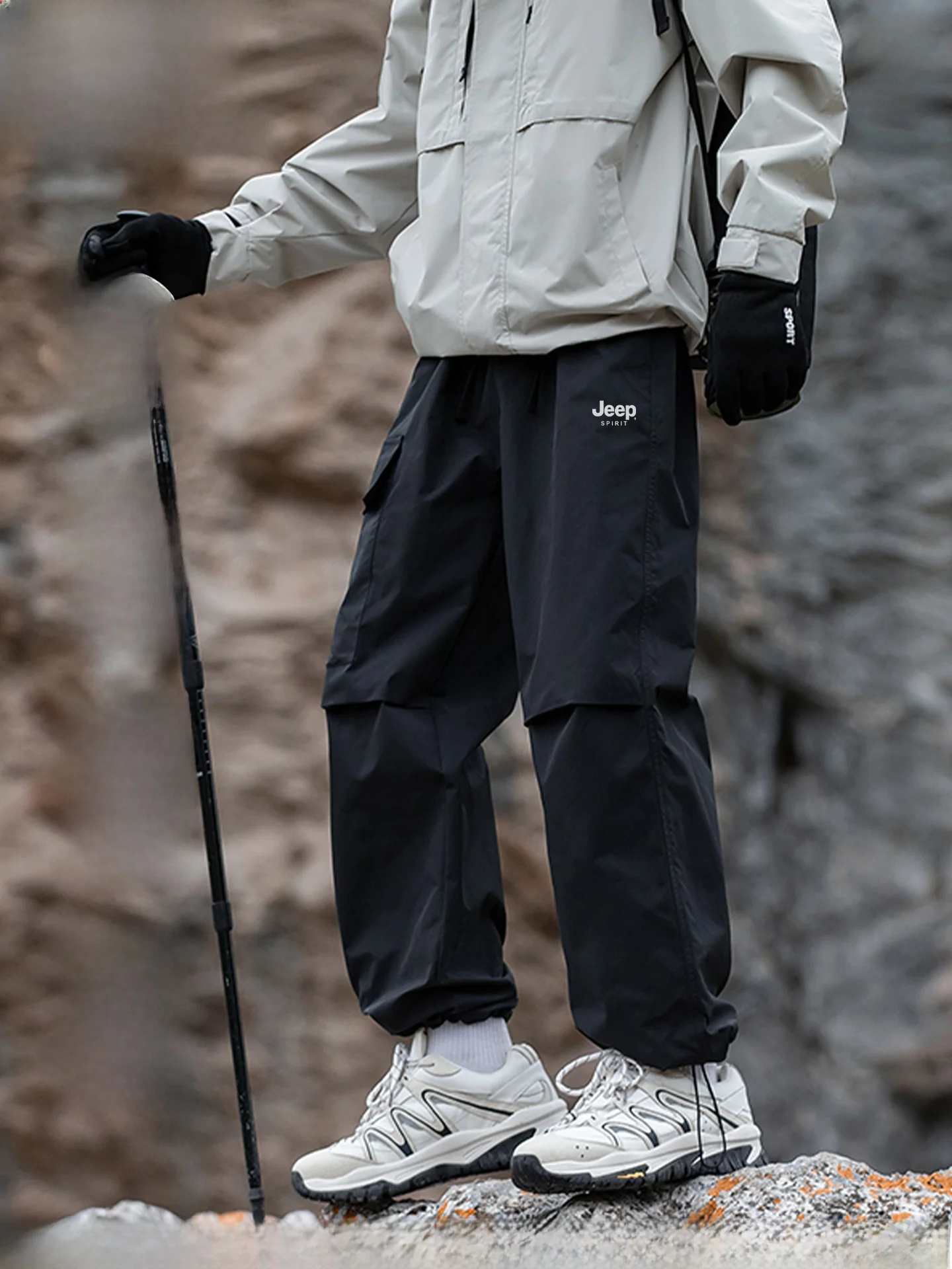 

Уличные мужские походные брюки, осень 2024, новые тройные широкие длинные брюки, повседневные прямые брюки из полиэфирного волокна