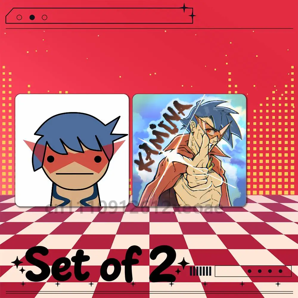 Kamina Tengen Toppa Gurren Lagann Set of 2 Square Fridge Magnets 55x55mm PVC Magnetic Stickers for Kitchen Home Decoration