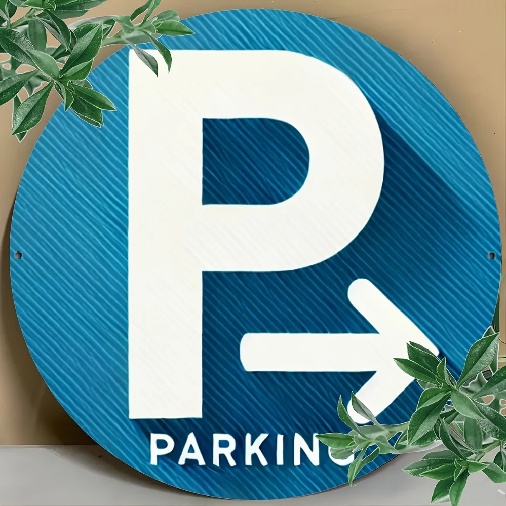 2D Metal Sign, Retro Aluminum Arrow Parking Sign - 8x8 Inch Round Vintage Wall Decor for Home Office Kitchen Party, Durable Meta