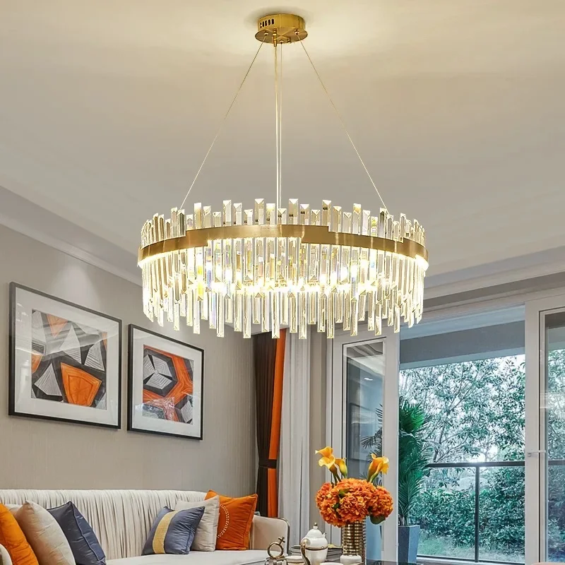 Nordic Luxury Crystal Chandeliers New Full Spectrum Gold Round/Oval Pendant Lamps Living Dining Table Room Bedroom Lights Lustre