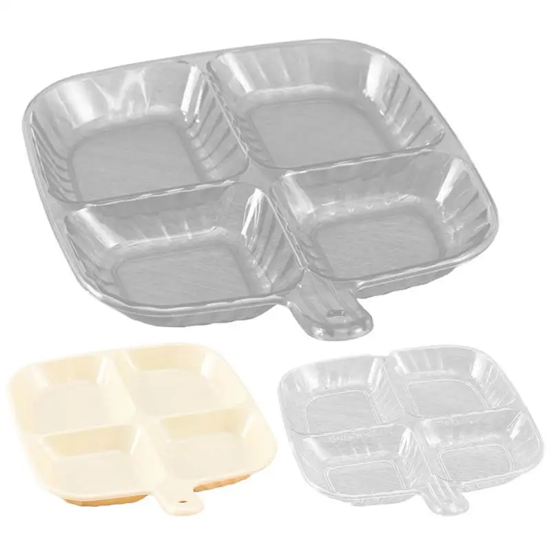 1PC Divided Plate Four-Grid Food Plates With Dividers Square Fruit Dish For Lunch Picnics Outdoor Compartmentalized Mixing Dish