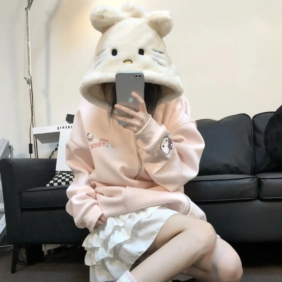 

Утолщенный плюшевый свитшот Sanrio Hello Kitty Cinnamoroll, осенне-зимняя женская теплая куртка Kawaii, хлопковая одежда для девочек, топы