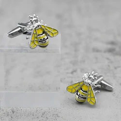 WJFH-ARTS New Animal Yellow Paint Insect Bee Metal Cufflinks Men's French Shirt Cufflink Gift Free Shipping