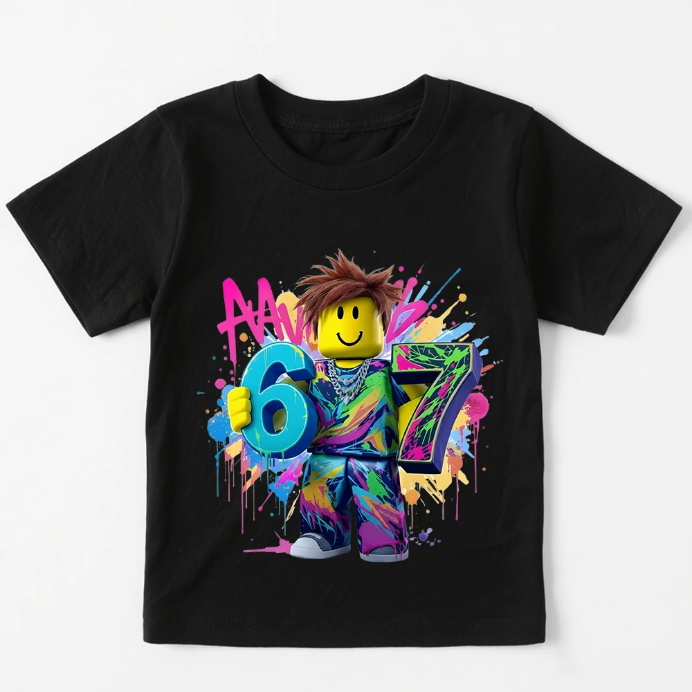 Roblox Game 67 Digitaldruck-T-Shirt aus Baumwolle für Kinder, für Jungen und Mädchen, lässiges Kurzarm-T-Shirt, grafische Kinder-Tops