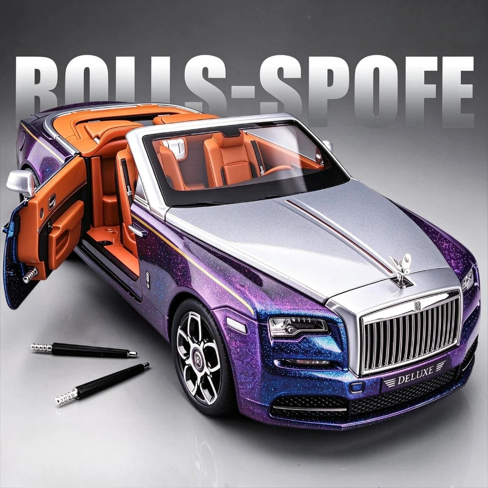 Scale 1:24 Rolls-Royce Dawn Cullinan Model Car Toy Shock Absorption Doors Opened Vehicles Fine Details Models Indoor Display