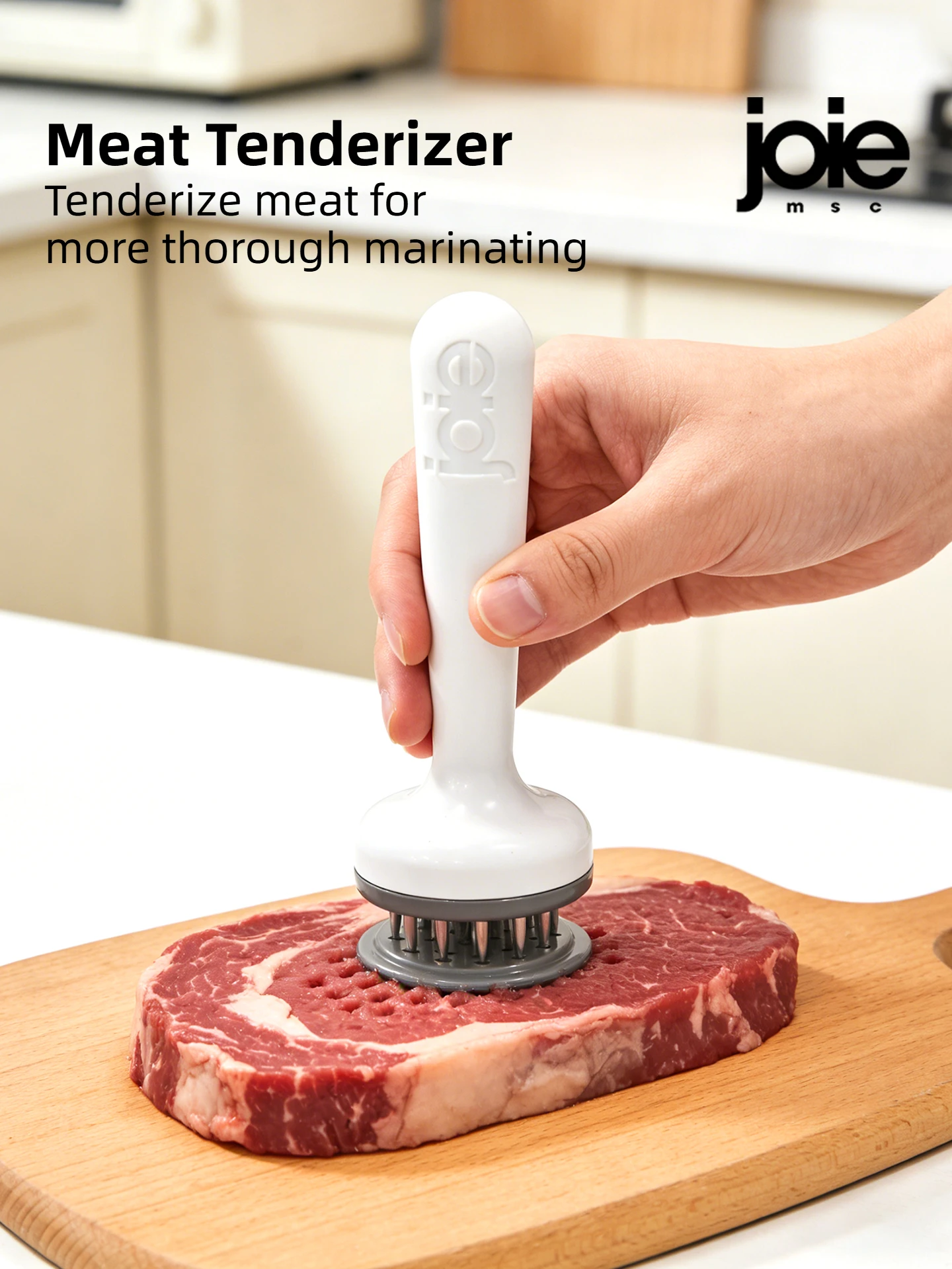 Joie Meat Tenderizer with Stainless Steel Needles for Steak Beef Home Kitchen Tool to Break Down Fibers Marinate Faster