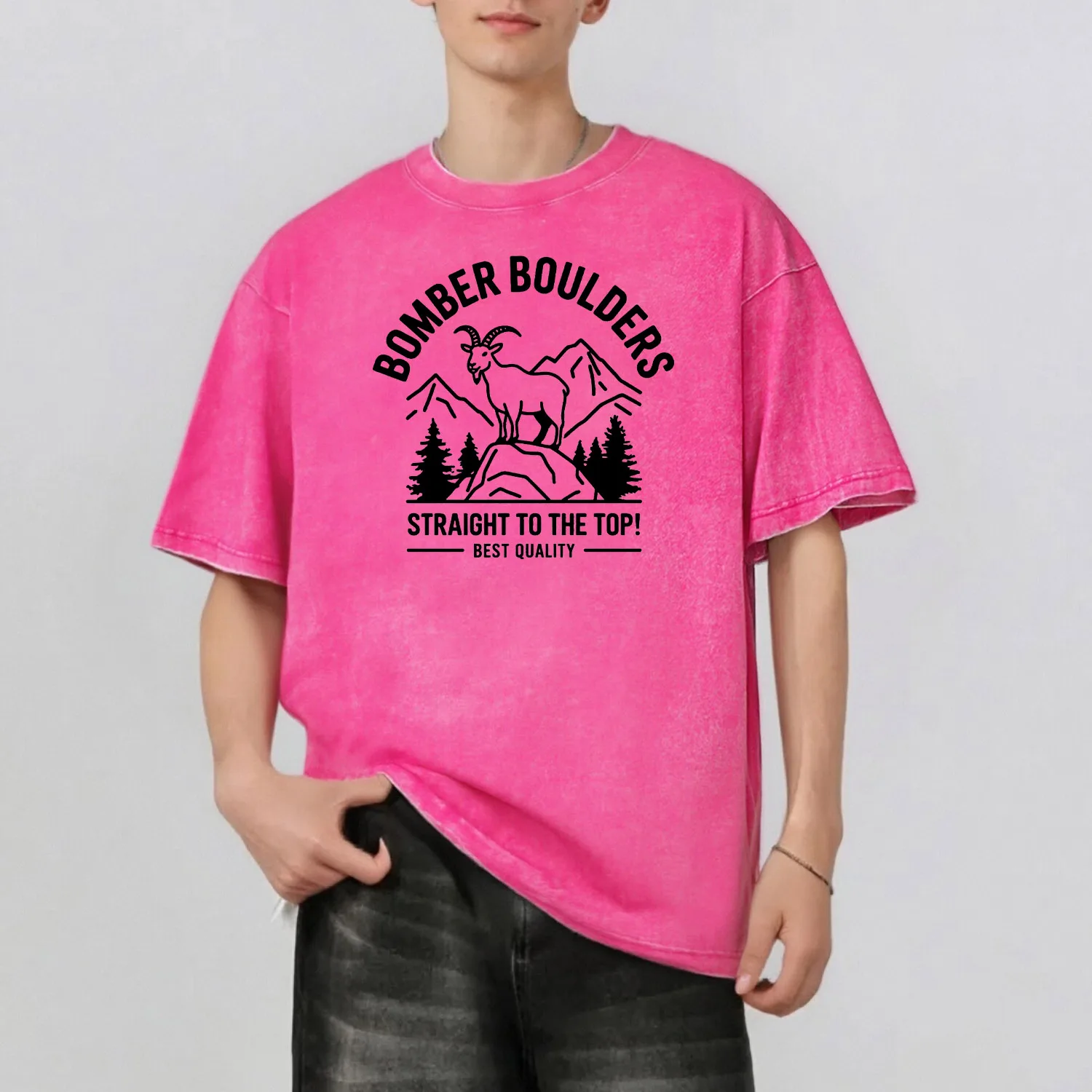 الماعز الرسم الطباعة الرجال الصيف ريترو ستايل غسلها المياه تي شيرت عادية قصيرة الأكمام الأساسية الرجال أعلى 230 جرام