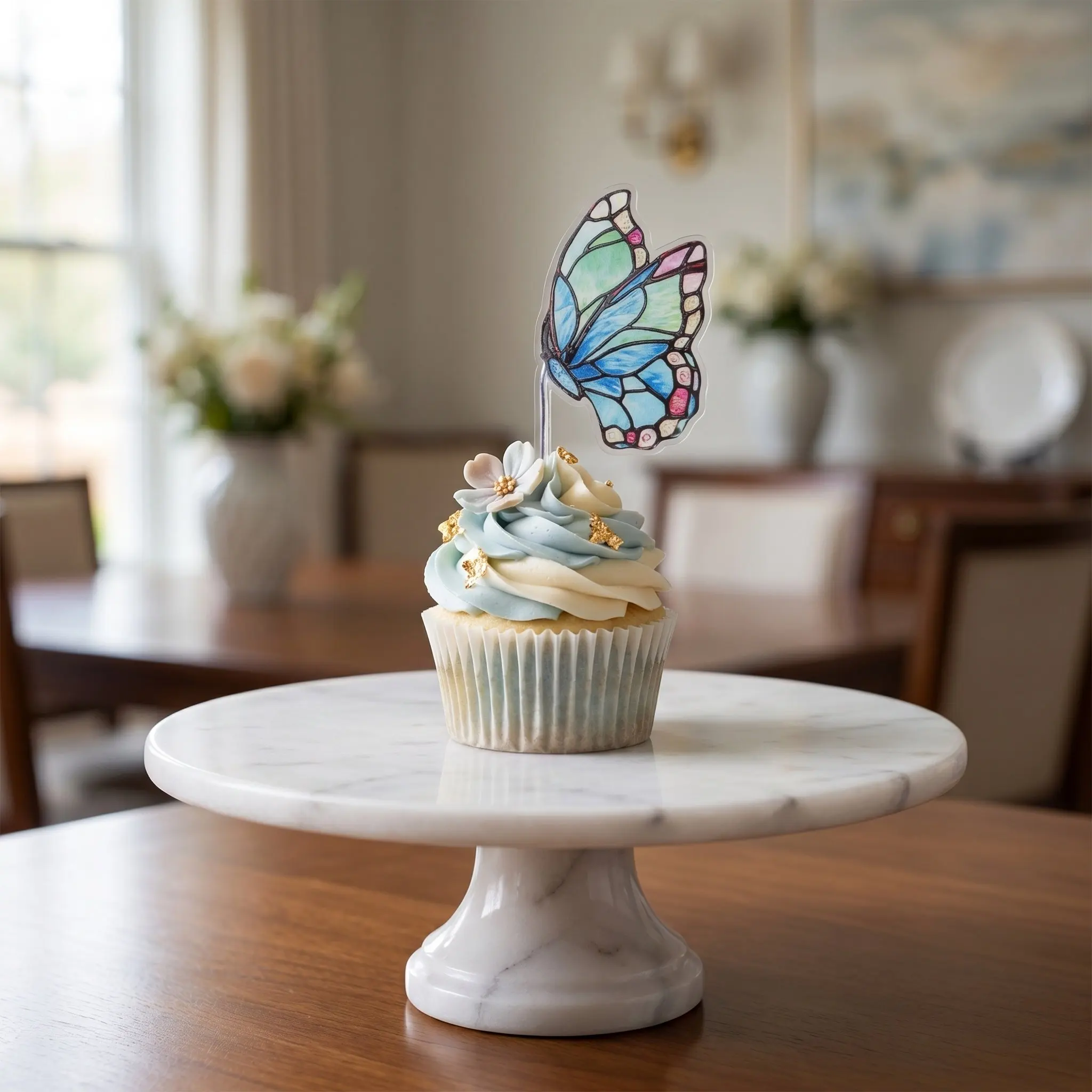 2Pcs Butterfly Suncatcher Garden Plant Markers Acrylic Rainbow Butterfly Stakes Flower Pot Decor Indoor Outdoor Balcony Patio