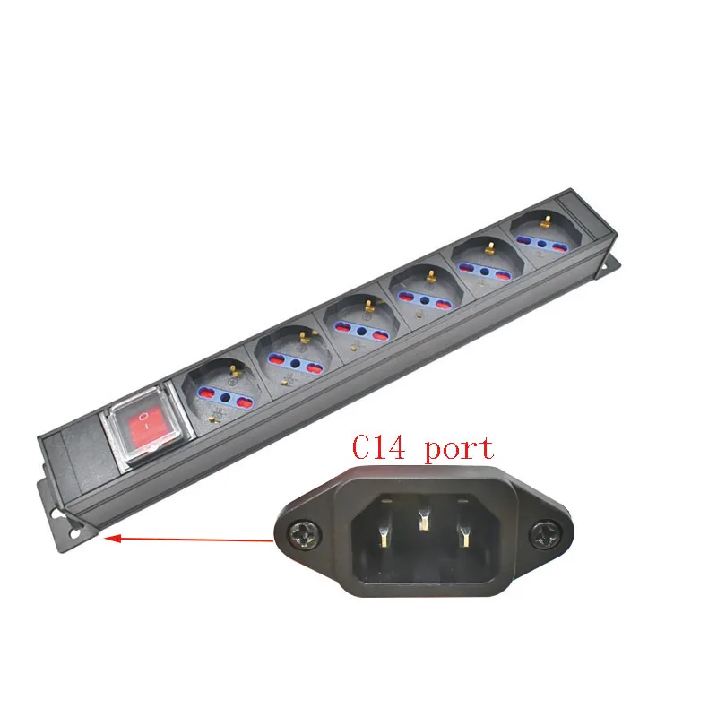 Aluminum alloy shell PDU power board German Italian socket C14 port 1-11AC with double break switch