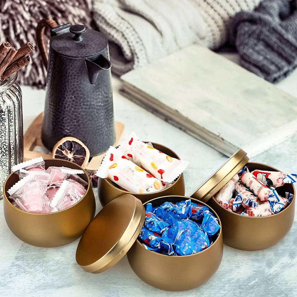 

Металлические банки для свечей N10R-24 с крышкой, подходят для изготовления свечей, художественных работ и хранения поделок.