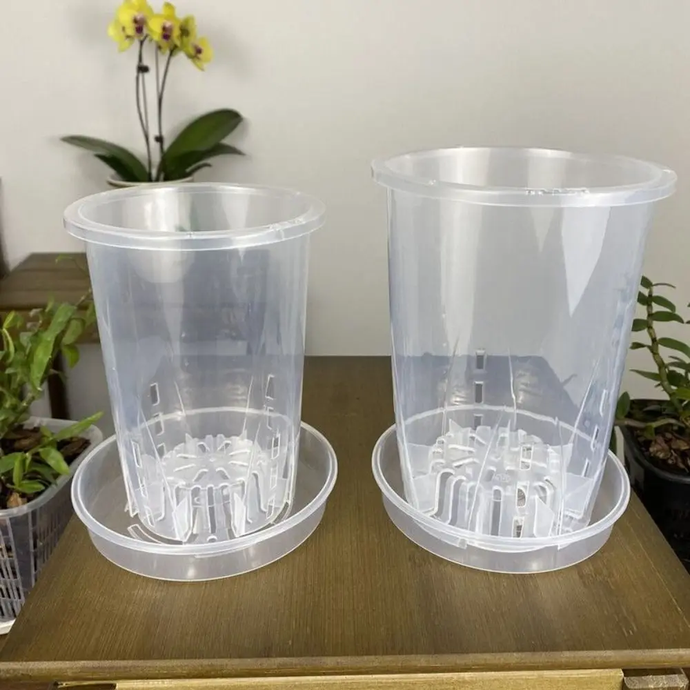 

Breathable Root Control Transparent Flower Pot Plastic with Tray Phalaenopsis Orchid Pots With Stomata Beautiful Planting Pot