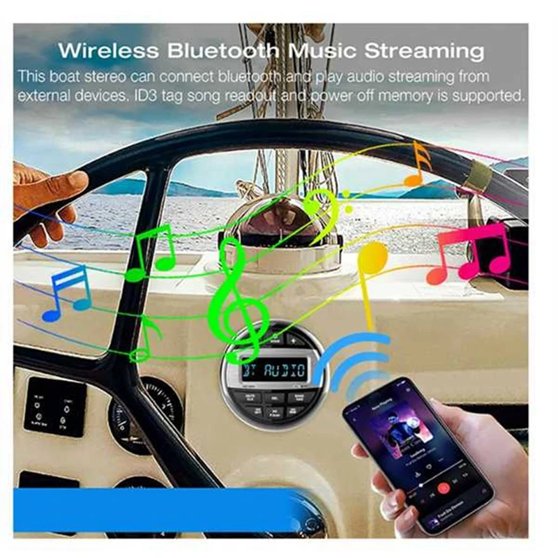 Bluetooth Marine Stereo Boat Radio Waterproof FM AM Digital Media Audio Player For Yacht Gauge ATV UTV Cart Motorcycle