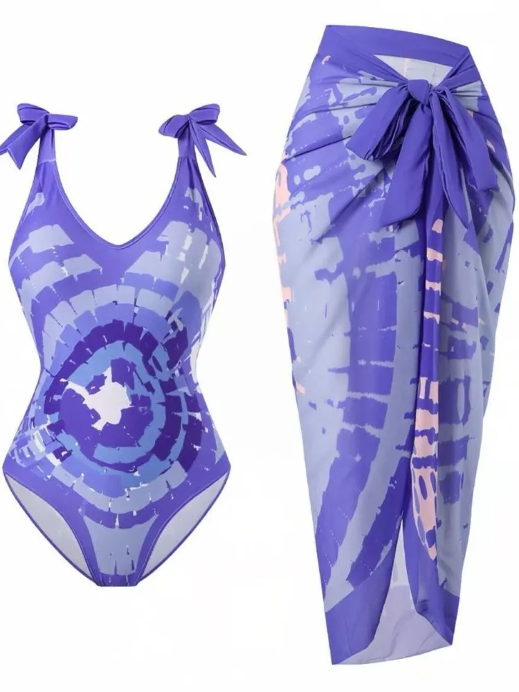 

Retro Bikini Printed Fashion Two Piece Swimsuit And Cover Up With Skirt Tight Women's Bandage Summer Beach Luxury Elegant 2026