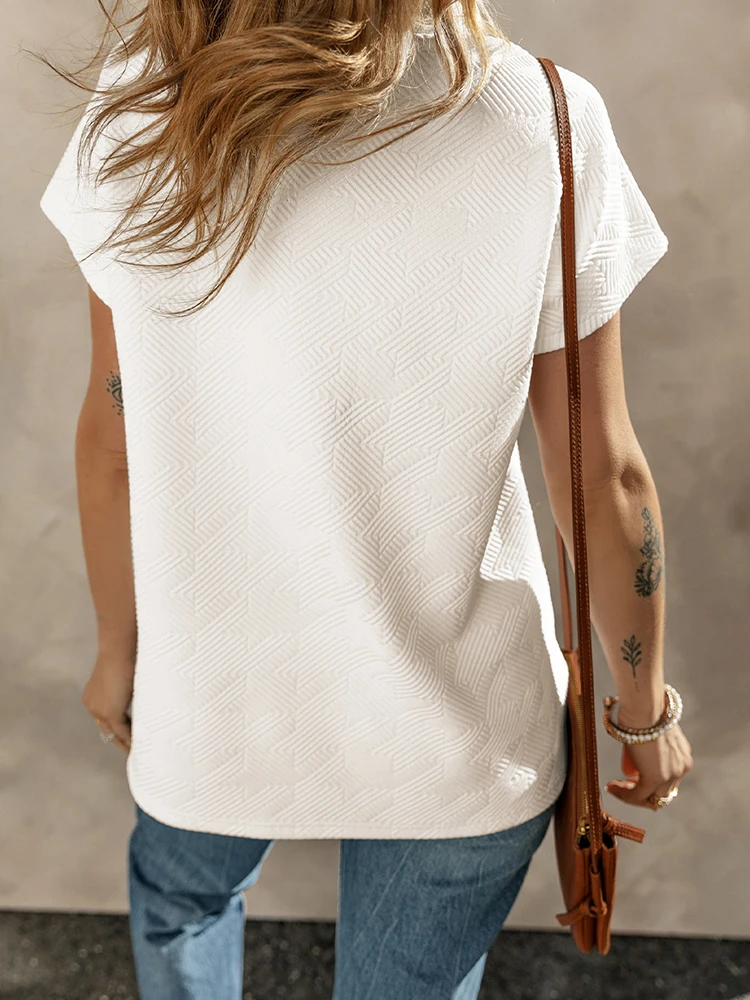 Shiying Pure Color Short Sleeve T-Shirt Women's Casual V-neck Split Hem Knitted Top Breathable Summer New Style Ladies' Fashion