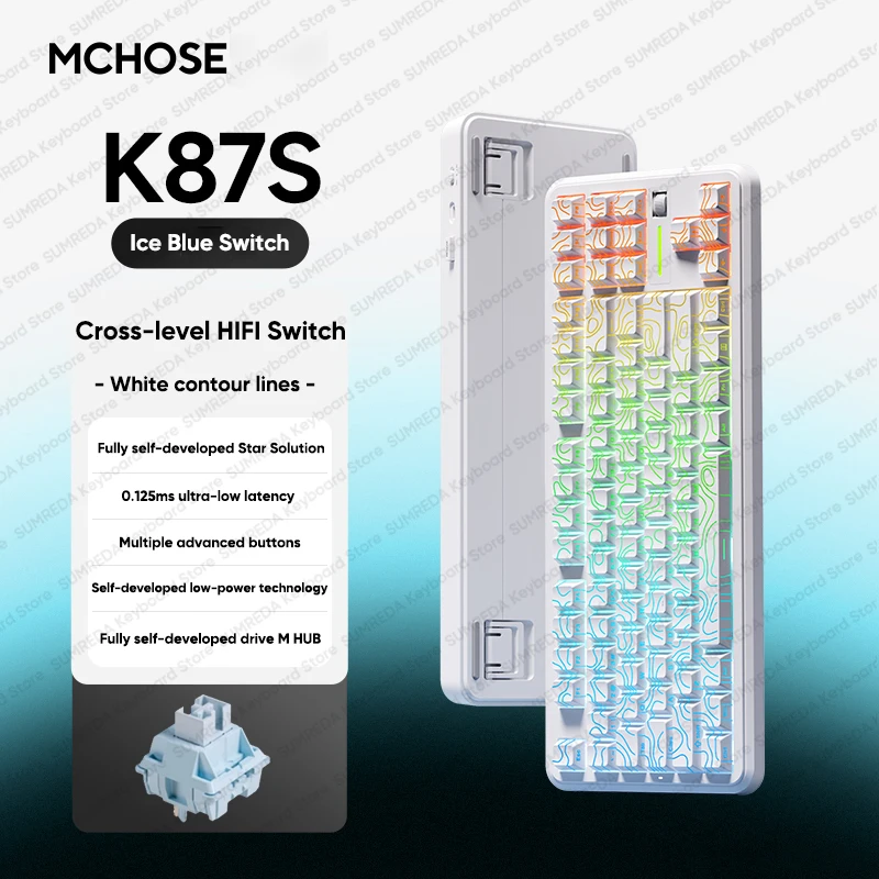 MCHOSE K87S لوحة المفاتيح الميكانيكية اللاسلكية 8K RGB طوقا 10000mAh بلوتوث 2.4G لوحة مفاتيح الألعاب السلكية ملحقات الكمبيوتر ​   SOCD TGL CB