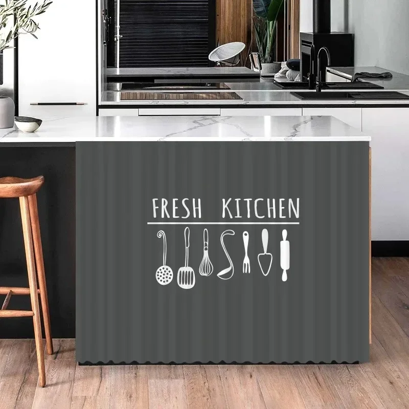 VIKAMA Modern Kitchen Long Cabinet Curtain Hand Drawn Kitchenware Print Fabric Dust-proof Curtain Home Ornament