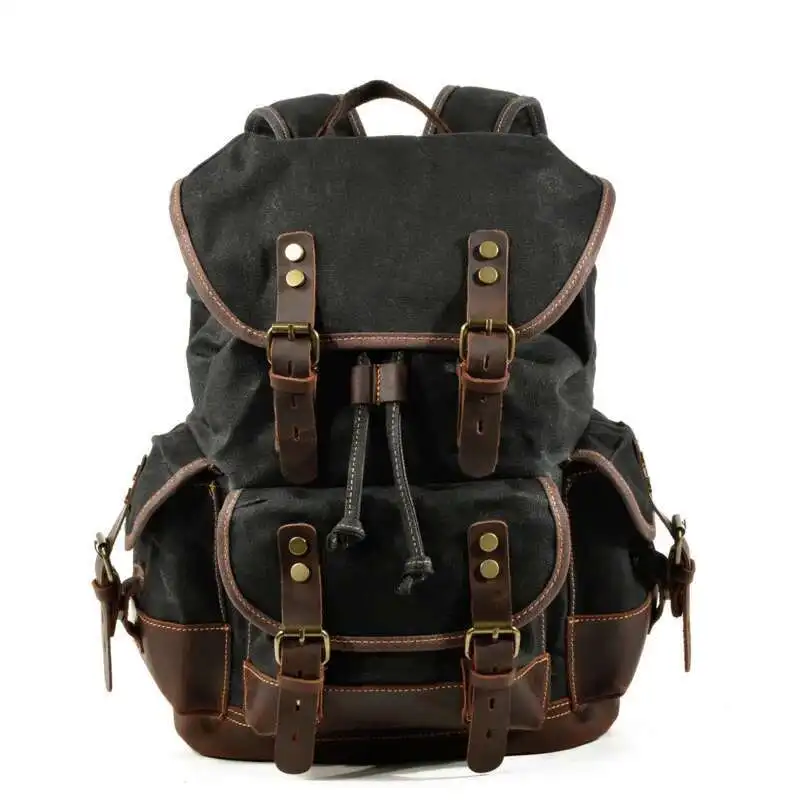 

Backpack Men's Women's Vintage Wax Canvas Tactical Travel Bag Large Capacity Outdoor Mountaineering Camping Leather Backpack