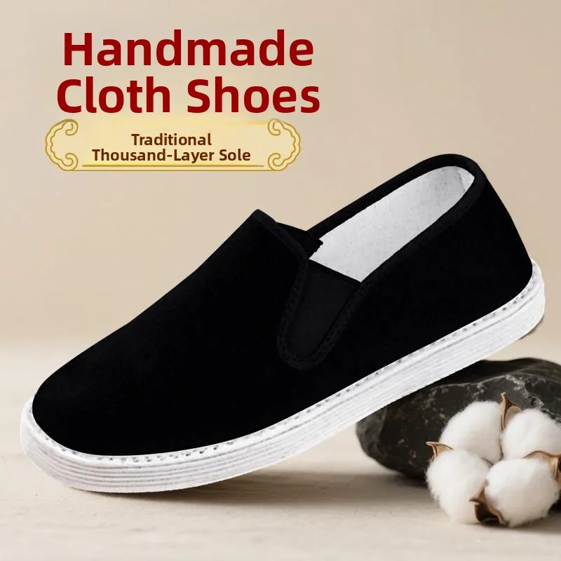 Beijing Ladies Canvas Shoes Handmade Breathable Soft Bottom Casual Thousand Layer Sole Flat Heel round Toe Traditional Cloth ...