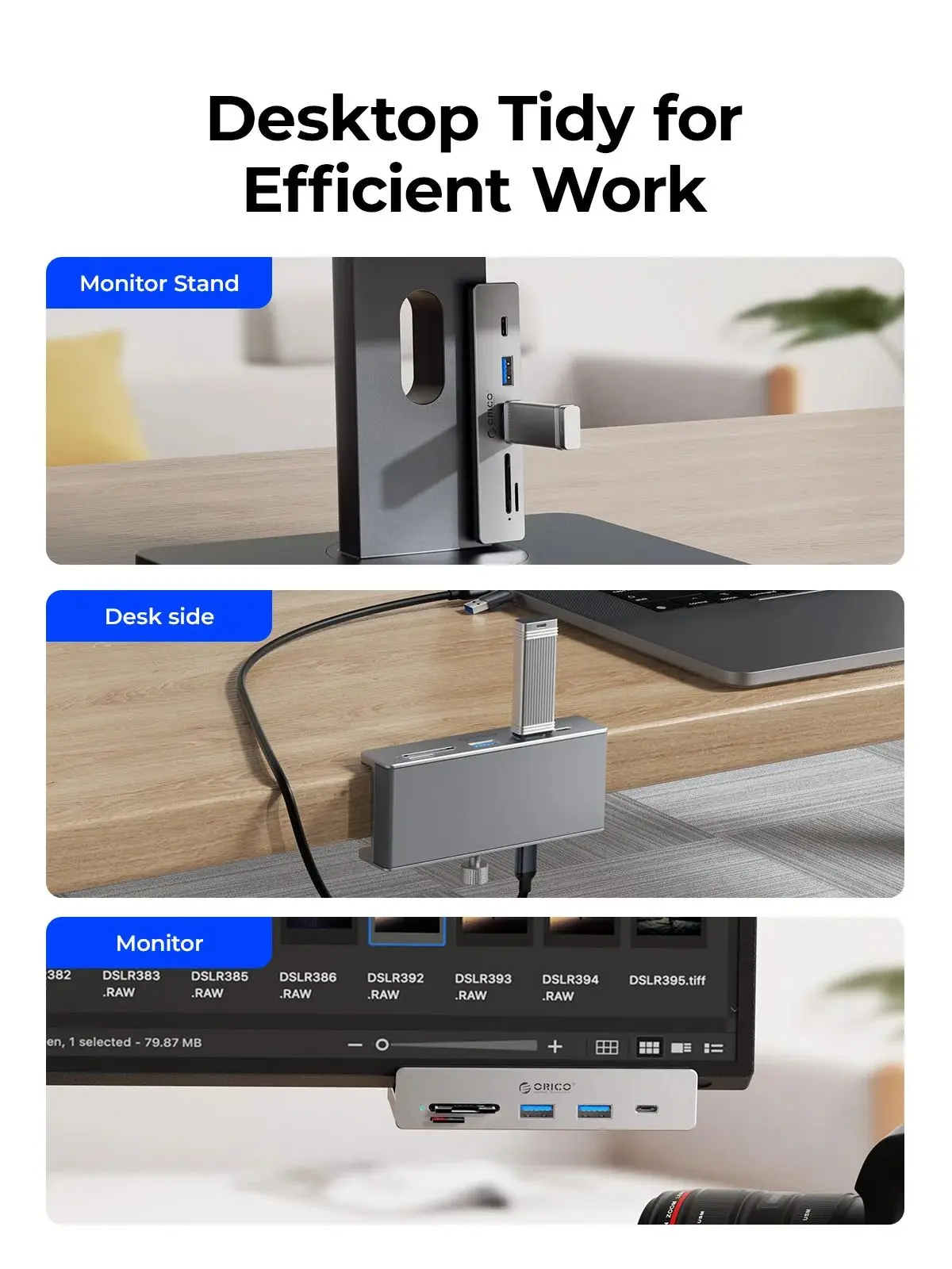 ORICO-USB 3.2 Hub 6-Port Expansion with Power Connector 10Gbps Protocol High-Speed Transmission SD, TF Card Fast Reading