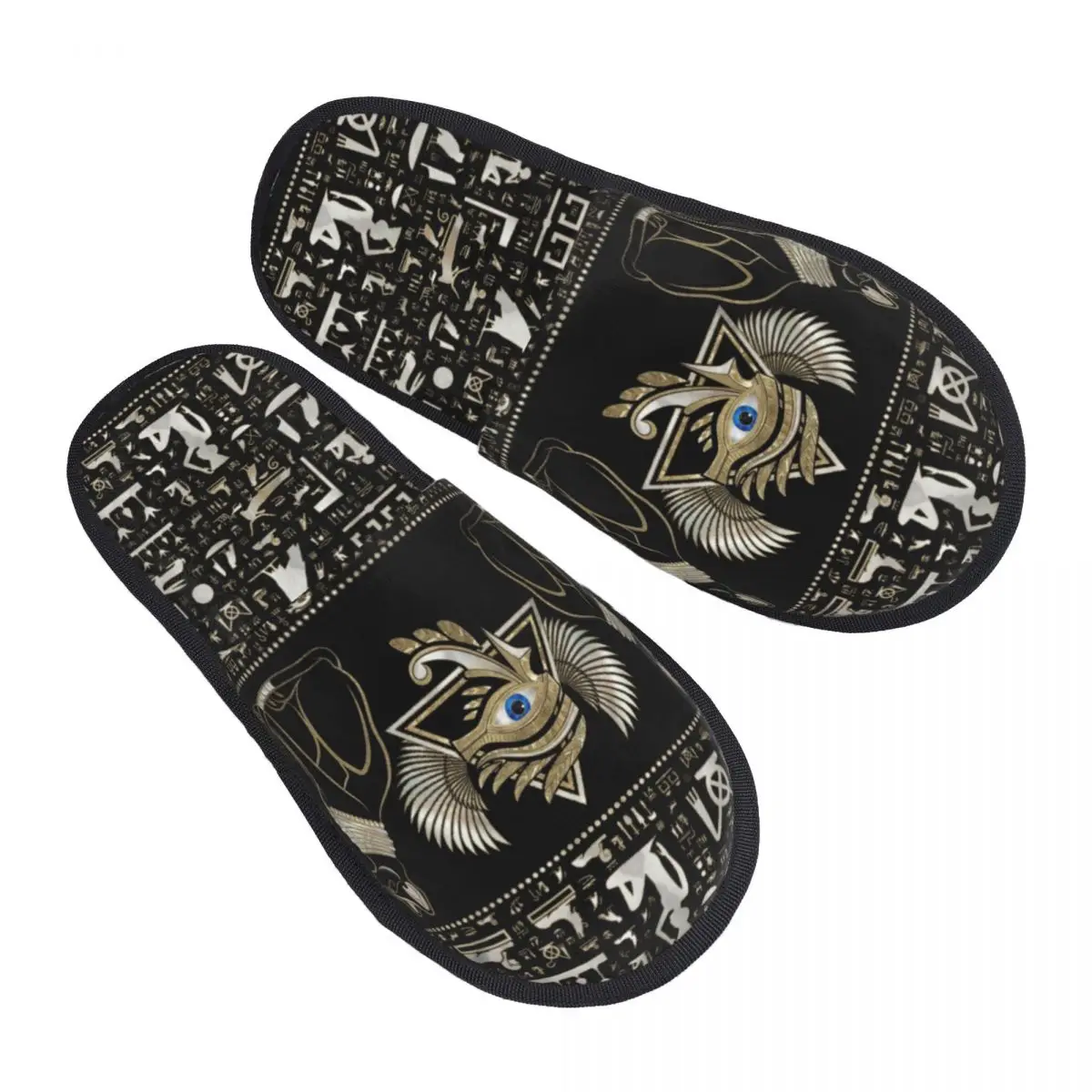 

Custom Egyptian Cats Soft Memory Foam House Slippers Women Ancient Egypt Eye of Horus Comfy Warm Anti-skid Sole Slipper