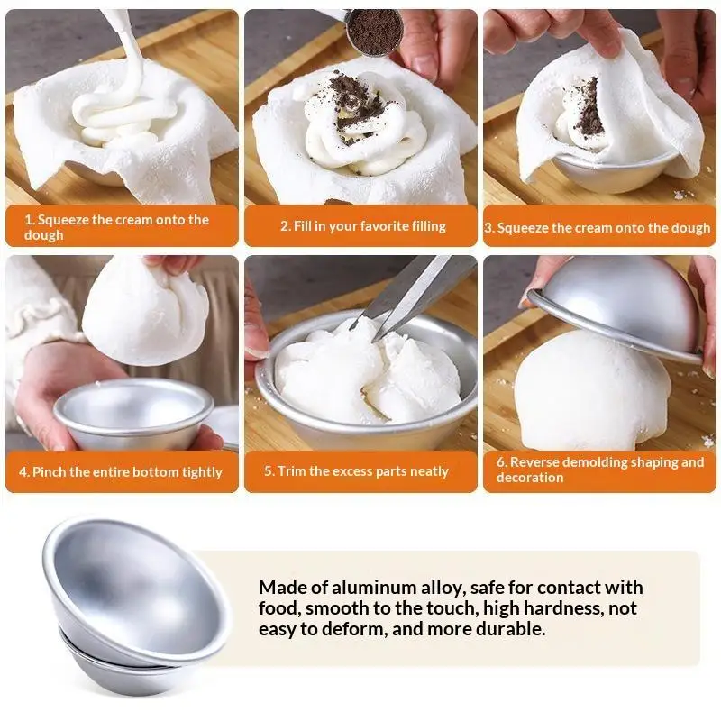 Aluminium Alloy Daifuku Dessert Round Ball Cake Mold Semicircle Egg Tarts Pudding Ice Cream Fondant Moulds Baking Gadgets