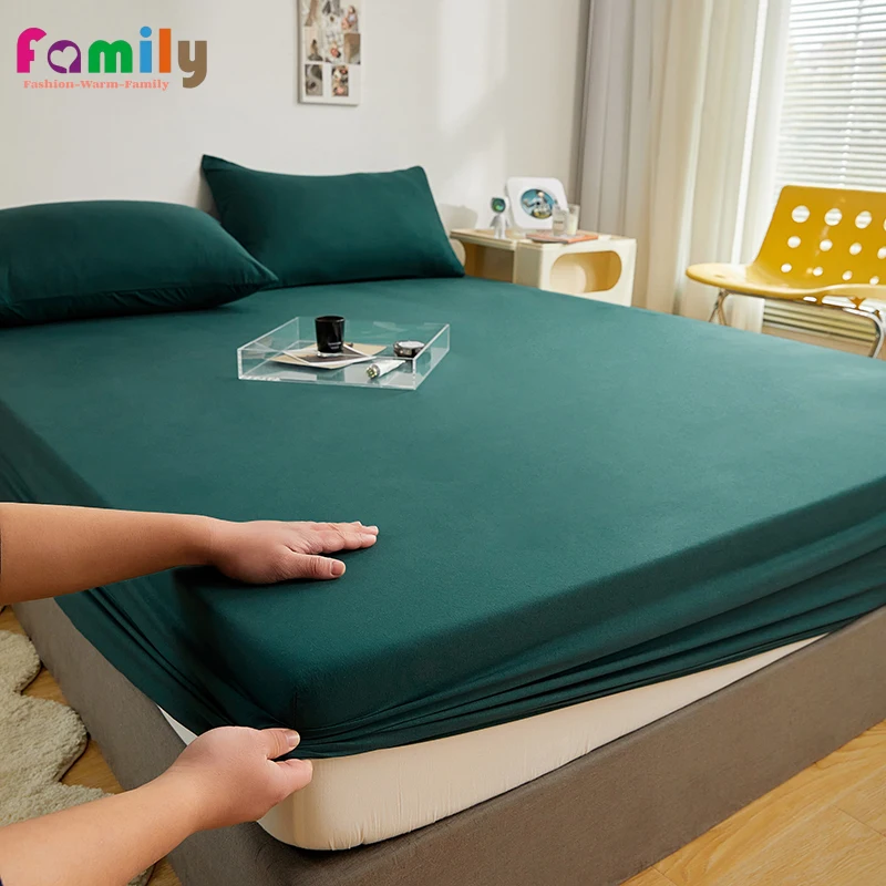 Solid Color Fitted Sheet Mattress Cover Super Soft Microfiber Bed Sheet Set Deep Pocket Breathable Wrinkle Single Double Bed 1pc